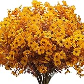 Grunyia 16 Bundles Artificial Fall Mums Outdoor UV Resistant, Fake Silk Plants No Fade Faux Greenery for Garden Porch Patio - Autumn Thanksgiving Christmas Home Decor (Fall Yellow)