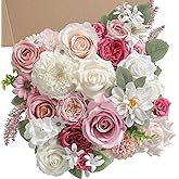JGRSHES Artificial Flowers Box White Pink Silk Fake Roses with Stems for DIY Wedding Bridal Bouquets Floral Arrangement Table Centerpieces Cake Birthday Party Wreath Baby Shower Home Decor
