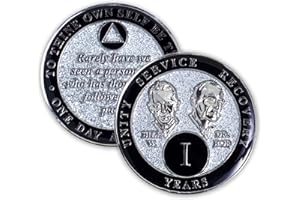 THE TOKEN SHOP 1 Year Sobriety Coin | Founders Glitter Triplate AA Chip | Celebrate Recovery Anniversary Token | Alcoholics Anonymous Gift (Silver)