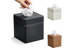 Cloudever Tissue Box Holder Cover, Modern PU Leather Square Decorative Tissue Holder Organizer-Woven New Black