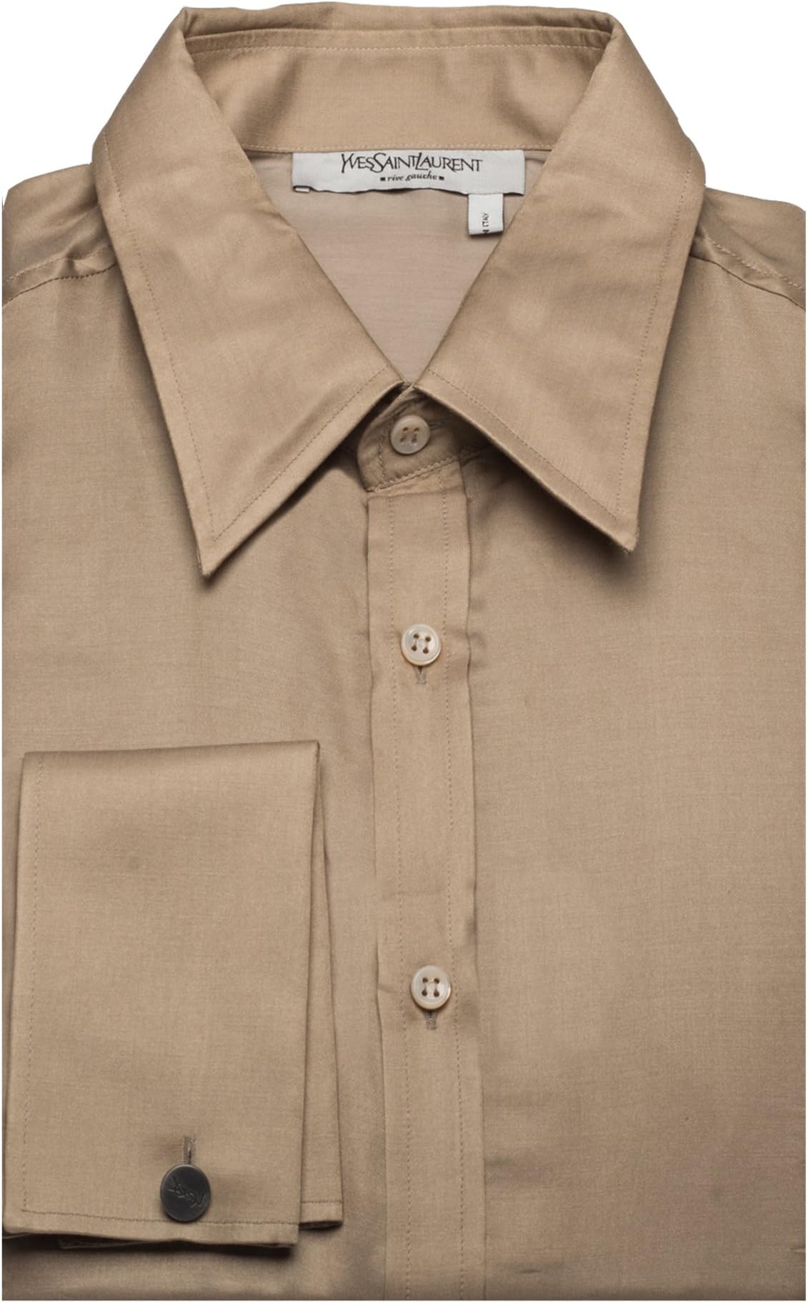 Saint Laurent Yves Men's Cotton Silk Point Collar Dress Shirt Tan