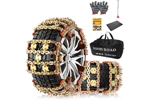 KYX Upgrade Alloy Steel Tire Chains for Car/SUV/Pickup Truks, Adjustable Universal Emergency Snow Chains for Off-road SUV Car Tires 185 195 205 215 225 235 245 255 - Set of 6, Alloy Steel