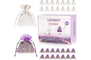 ARYITEN 26 Pack Cedar and Lavendar Home Fragrance for Drawers and Closets - Stop Clothes Damage, Cedar Chips and Natural Dried Lavender Sachets Bags