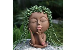 DOLKGY Face Flower Pots Head Planter, Cute Resin Face Planters for Indoor Outdoor Plants, Macetas para Plantas Funny Head Plant Pot Face Vase with Drainage Hole and Tray for Home Garden Succulents Cactus