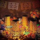 Grinsvalley 4 Pcs Day of The Dead Marigold Flower Night Light, Gold | Dia De Los Muertos LED Cordless Lamp with Handle, Table, Garden, Yard, Patio, Lawn, Mexican Home, Outdoor, Halloween Decor