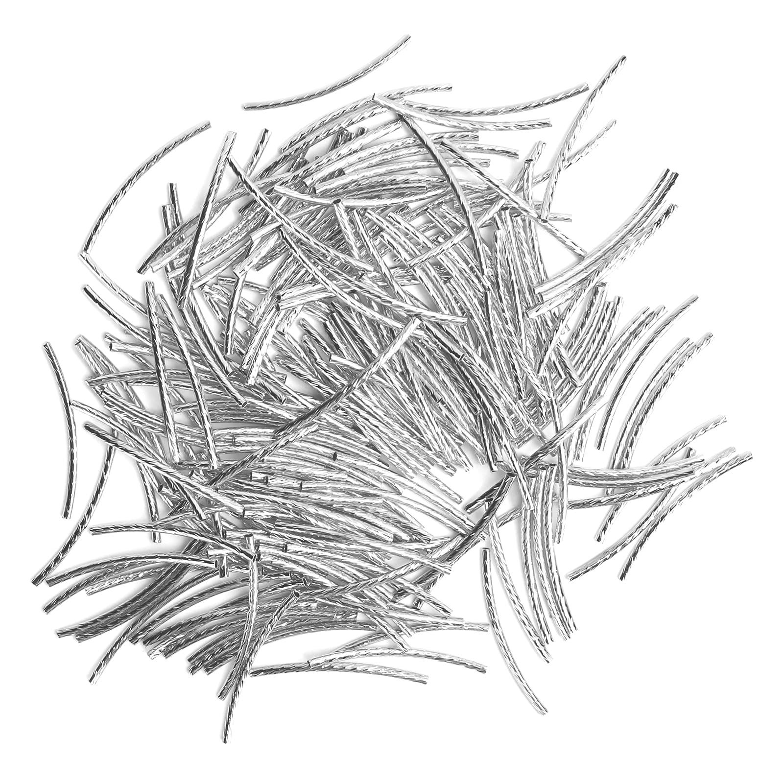 Pssopp 200Pcs Silver Curved Noodle Brass Beads for DIY Bracelets