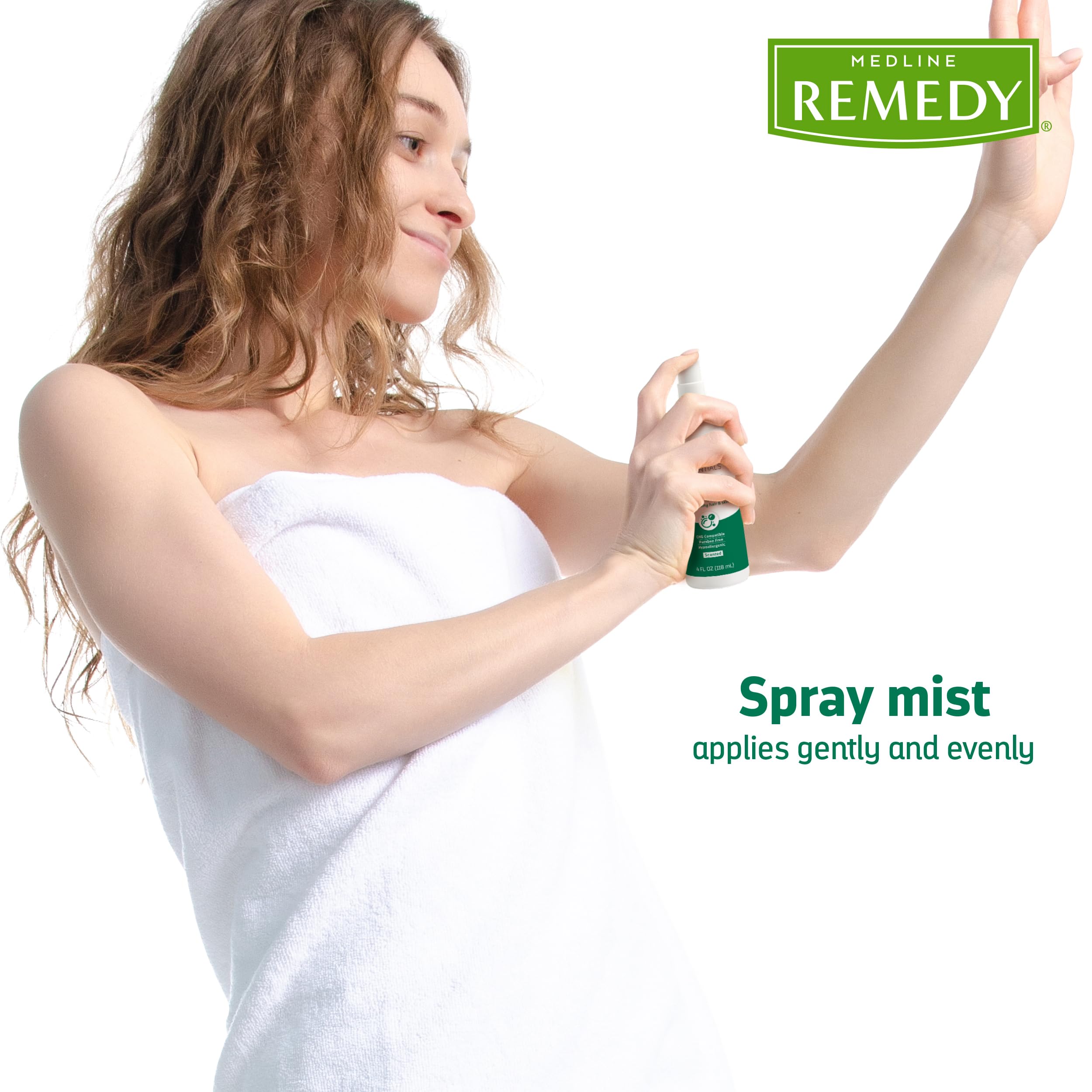 Medline Remedy Essentials Spray Cleanser (4 fl oz Spray), 1 Count, Scented, Full Body Cleanser & Shampoo, Sulfate Free, Gentle Body Wash, For Men & Women, Incontinence Cleaning, Bedside Cleansing