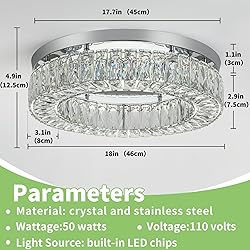 HOPGGIE 18 Inch Crystal Chandelier LED Ceiling