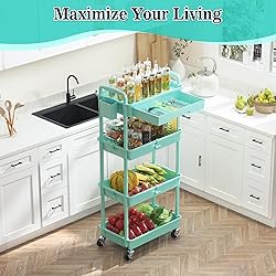 SUNALLY 4 Tier Rolling Utility Cart with