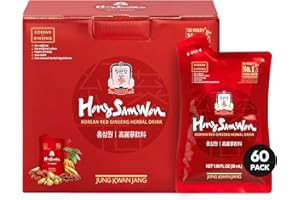 JUNG KWAN JANG US HongSamWon - Korean Red Ginseng Tea, Pre and Post Workout Herbal Energy Drink with Jujube, Cinnamon Ginger & Goji Berry - Caffeine Free, Non-GMO (60 Pouches, 1.69 fl oz)