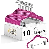 Quality Kids Children's Plastic Non Velvet Non-Flocked Thin Compact Skirt Pant Coat Hangers with Metal Clips for Skirts Pants Blouses 360° Swivel Hook, Jacket, Shirt, Legging, Suit Hangers (Pink, 10)