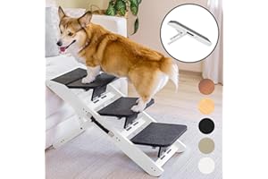PRIORPET Dog Steps for Bed & Couch 2-in-1 Dog Stairs/Ramp - Height Adjustable Dog Ramp for Couch 7” - 20” - Pet Stairs, Dog Stairs for Small Dogs - Easy to Move Pet Steps with Landing Platform, White