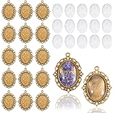 30 Pcs Pendant Tray Kit, 15 Pcs 30 x 40 mm Oval Bezel Blank Pendant Trays Base, 15 Pcs Transparent Glass Cabochons, Cameo Pendants for DIY Bridal Bouquet Photo Pendants Memorial Jewelry Making Necklace