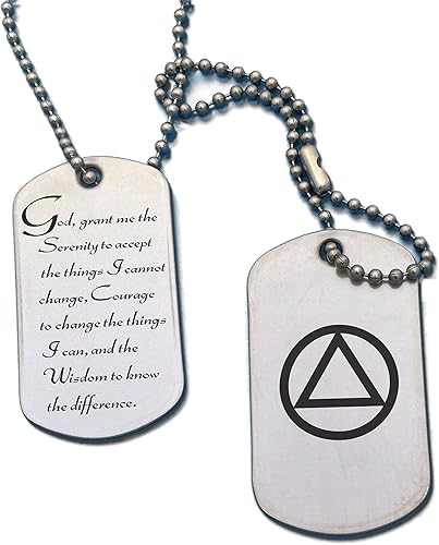 Amazon Unityシンボルとserenity Prayerステンレススチール犬タグネックレスfor Sober誕生日aa Alcoholics匿名 ネックレス 通販