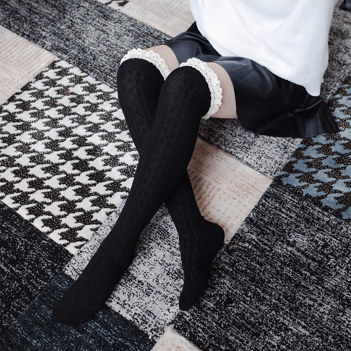 Hippih Womens Winter Over Knee Leg Warmer Crochet Thigh High Boot Socks Girls Leggings(Black)