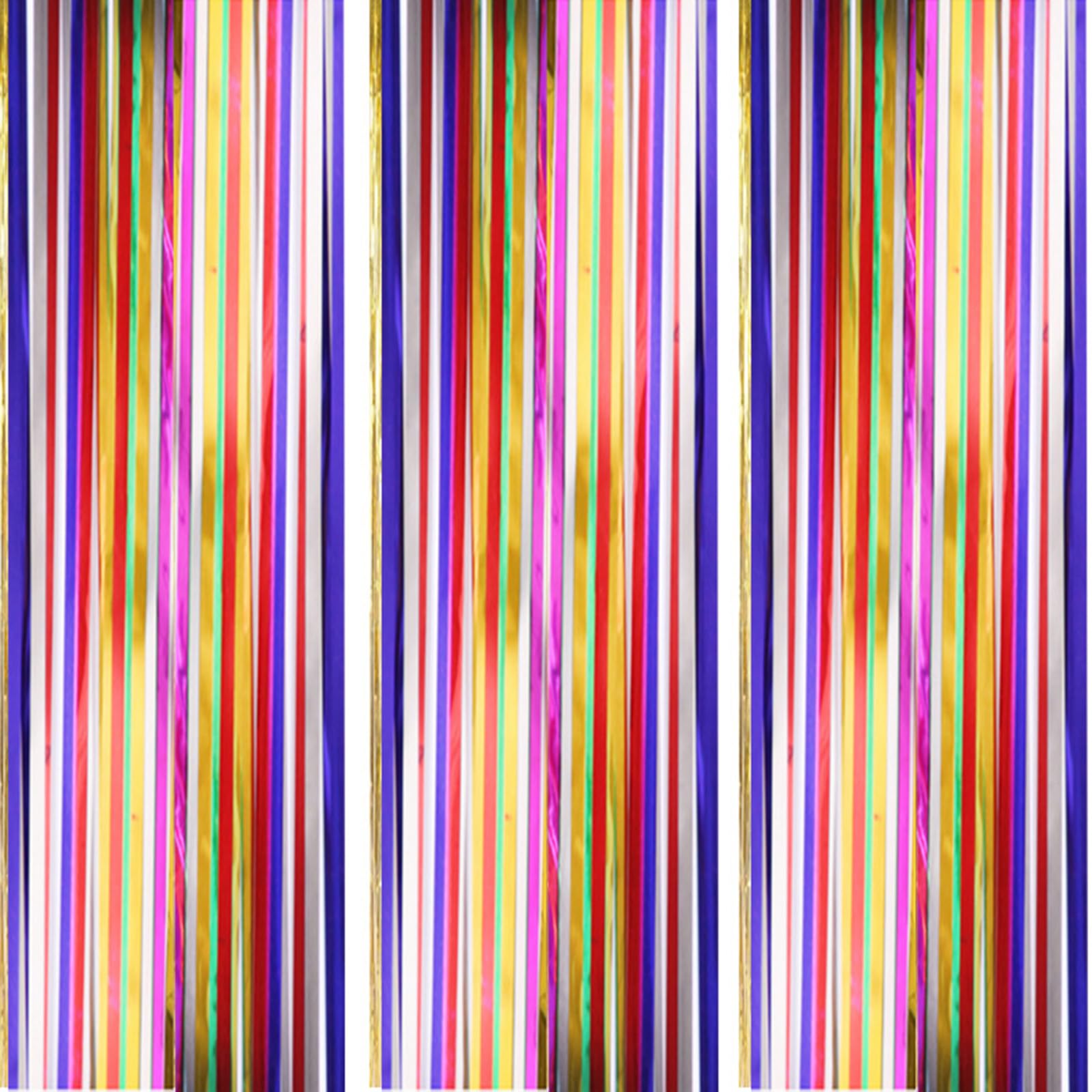 AILEXI 3 Pack 3.2ft*6.56ft Metallic Tinsel Curtains Foil Fringe Shimmer Streamers Curtain Door Window Decoration for Party Supplies - Multicolor