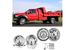 Puermto 4X 19.5 Bolt On Wheel Simulators Compatible with Ford 2005-2025 F450 F550, 10 Lug 5 Hand Hole Design Front Rear Dually Hub Caps Skins Liners Rim Covers Stainless Steel Polished with Tool Kits