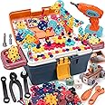 RSEPD Magic Montessori Play Toolbox with Electric Drill, Kids Tool Set Real, Toddler Screwdriver Toy Power Tools Box Drill and Screw kit for Boys Girls