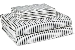 �鶹�� Basics 100% Organic Cotton Kids' Sheet Set with Pillowcase, Full, Navy Stripe