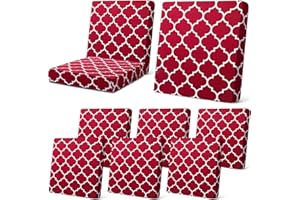 Newwiee 8 Pcs Patio Stretch Sofa Cushion Covers Stripe Outdoor Cushion Covers Replacement Patio Furniture Couch Slipcovers Chair Seat Soft Flexibility Protector(Wine Red)
