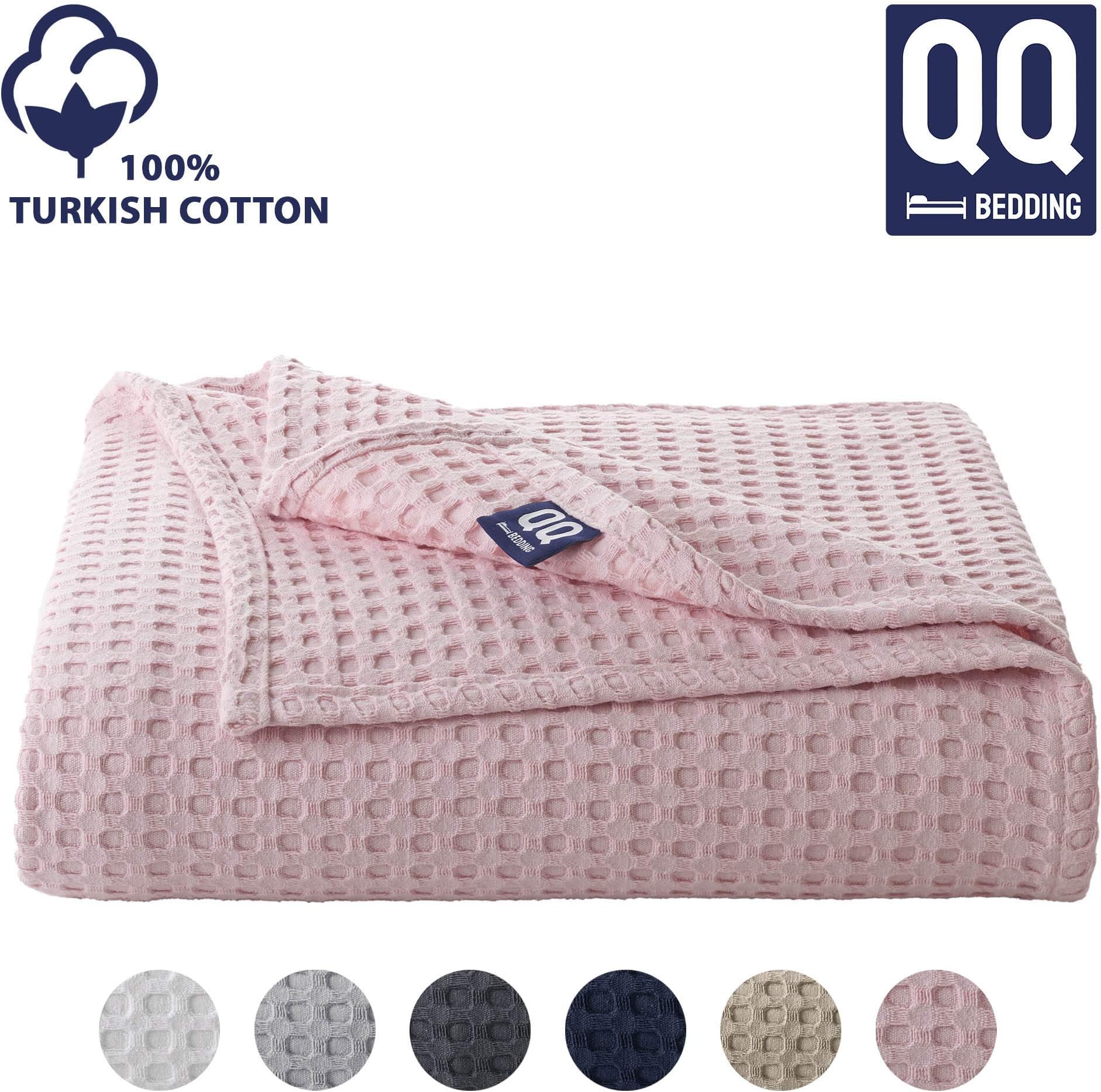 QoupQuru Turkish Cotton Waffle Weave Bed Blanket - 400 GSM - Perfect for Home Décor in Winter - 6 Colors & Queen/King/Twin Size Thermal Blankets