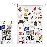 Home Sweet Home Indiana Kitchen Towel - Housewarming and Homecoming Gifts - Indiana State Favorite Symbol Dish Towels Gifts for Women Friends for Birthdays Mother's Day and Holidays