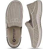 Mens Slip On Shoes, Mens Boat Shoes with Arch Support, Orthopedic Canvas Loafers for Plantar Fasciitis, Indoor & Outdoor Walking Slippers Shoes for Pain Relief (8.5, Beige)
