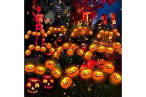 NIGHT-GRING Halloween Decorations Outdoor Solar Pumpkin Firefly Lights, 4PACKS 24LED Waterproof Solar Halloween Path Lights for Yard/Garden/Lawn/Party Decor Sway by Wind
