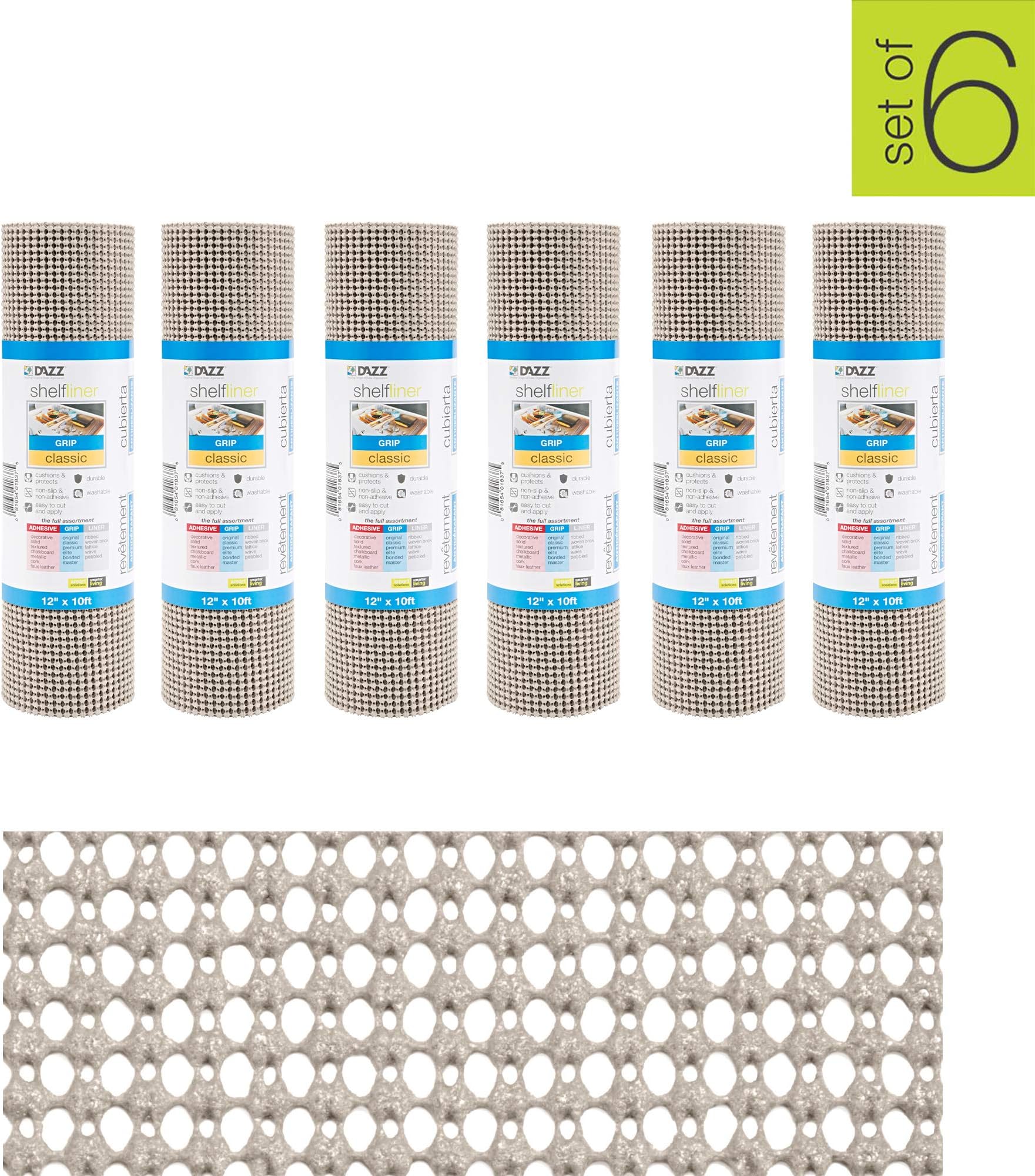 Smart Design Classic Grip Shelf Liner Bundle– 12in x 10ft (6 Rolls)– Non-Adhesive Drawer Liner with Strong Grip Helps Protect and Personalize Your Home Organization and Storage – Taupe