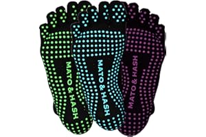 Mato & Hash 5-Toe Exercise Barefoot Feel Yoga Toe Socks With Full Grip