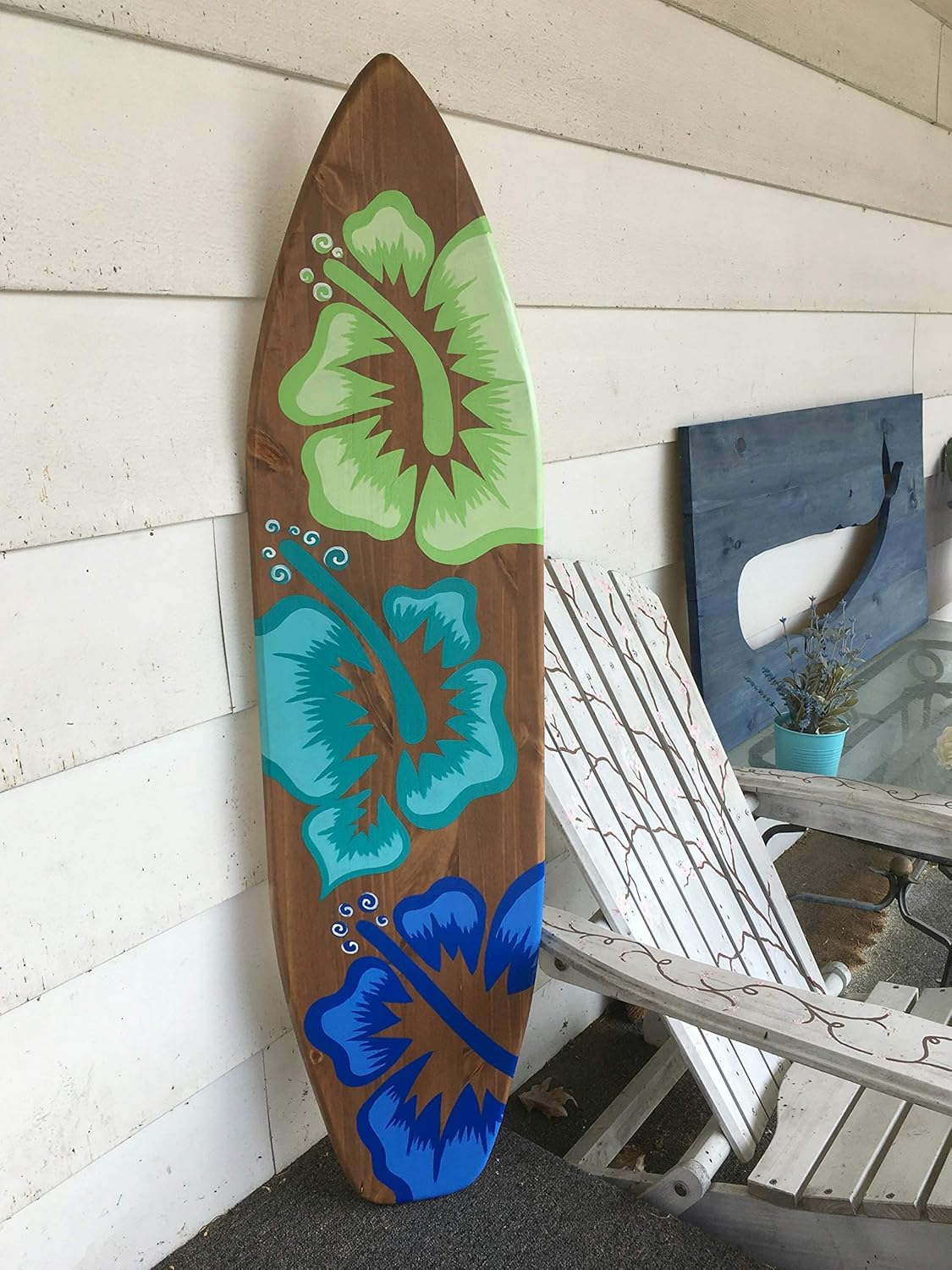 4 foot wood surfboard wall art Handmade