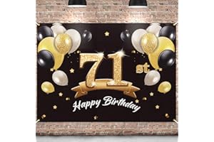 PAKBOOM Happy 71st Birthday Banner Backdrop - 71 Birthday Party Decorations Supplies for Men - Black Gold 4 x 6ft