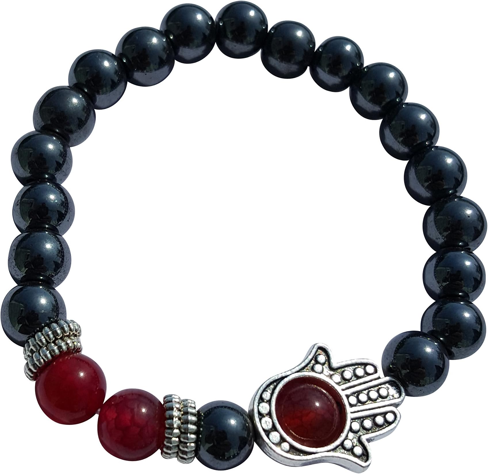 Expression Jewelry Men's & Women's Energy Stone Mala Hamsa (Hand of Fatima) Bracelets (Stretch Unisex)