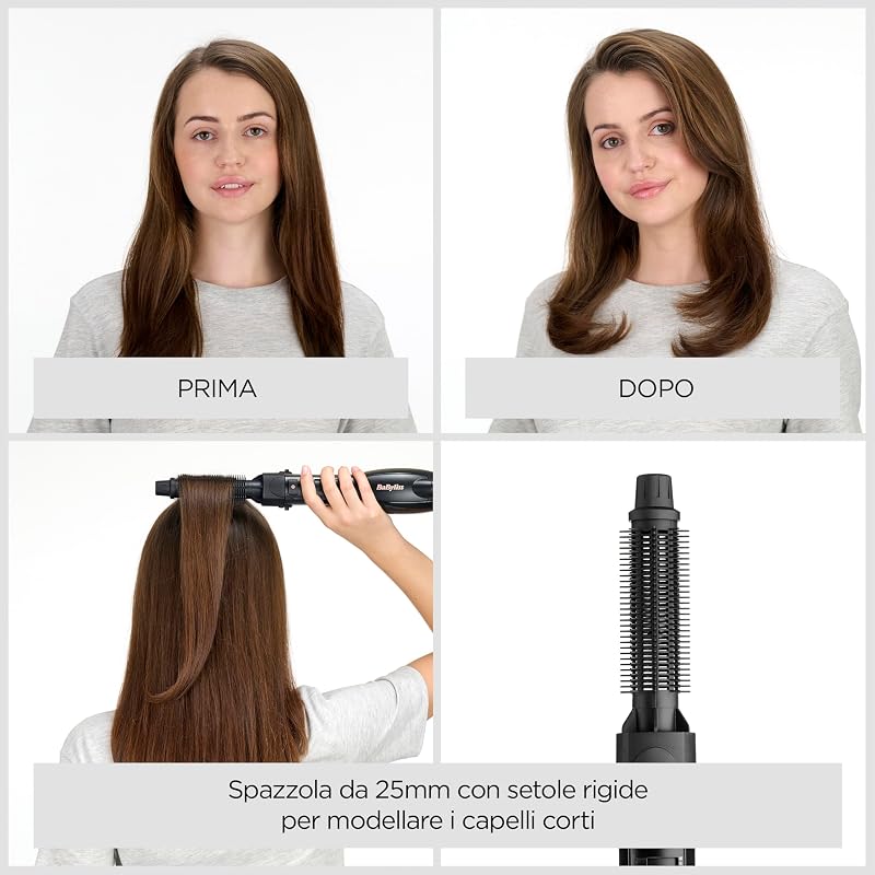 Smooth Finish 1200 – Spazzola ad Aria Calda 4-in-1 per Asciugare, Lisciare, Modellare e Dare Volume, Tecnologia Ionica & Ceramica, 4 Accessori, 1200W, Nero/Rosa, AS122E