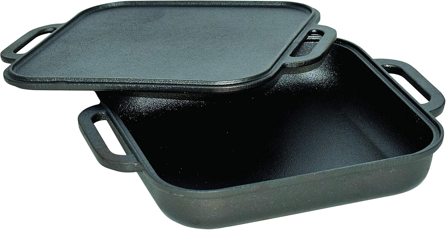 Jim Beam 3in1 Cast Iron Skillet with Double Sided Griddle, 3, Black Kitchen & Dining