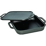 Jim Beam 3-in-1 Cast Iron Skillet with Double Sided Griddle, 3, Black