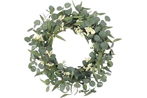 CEWOR Artificial Eucalyptus Wreath for Front Door 20in, Spring Summer Green Leaf Wreath for Farmhouse Wall Wedding Decor Window Front Porch Patio Garden Decoration