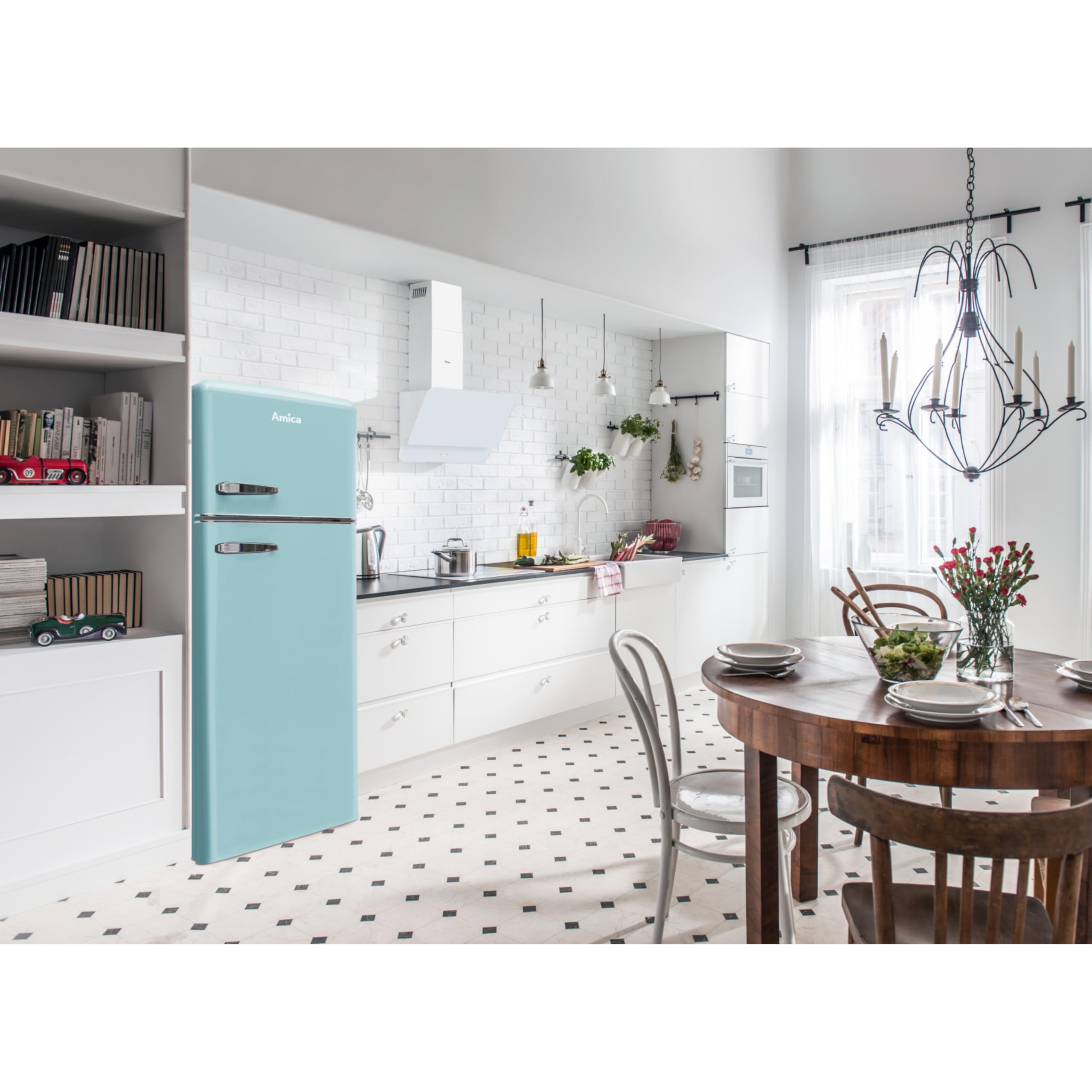 Amica Retro Kühl‑Gefrierkombination freistehend 206 l FrostControl LED Beleuchtung Retro-Design 144 x 55 x 62 cm – Kühlschrank Türkisblau 9