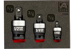 ARES 22036-3-Piece Slim Profile Impact Universal Joint Set - 1/4-Inch, 3/8-Inch and 1/2-Inch Drive Chrome Moly Steel Impact Grade U-Joint Sockets – Slim Body Profile for Superior Access