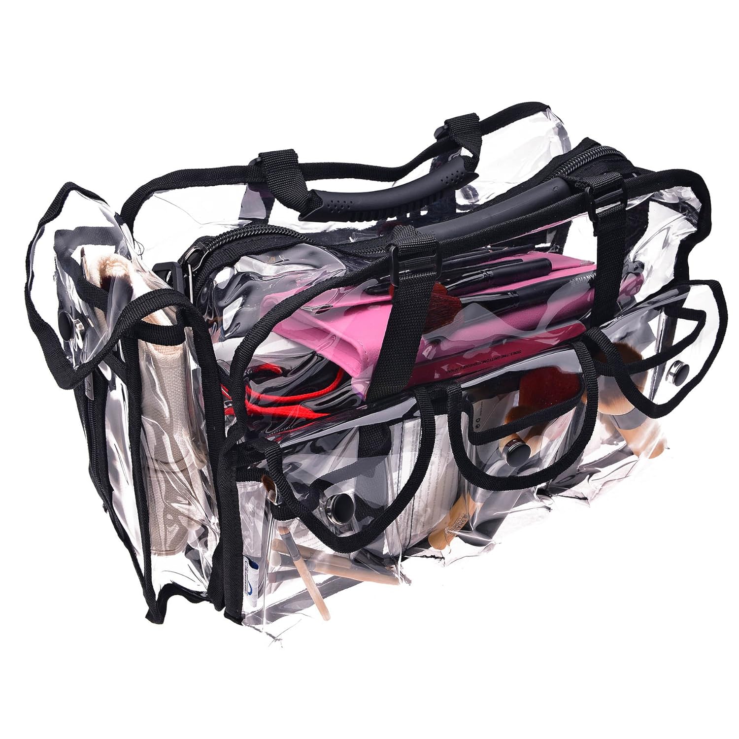 SHANY Clear Makeup Bag, Pro Mua rectangular Bag with Shoulder Strap, Large (BLACK) : Beauty