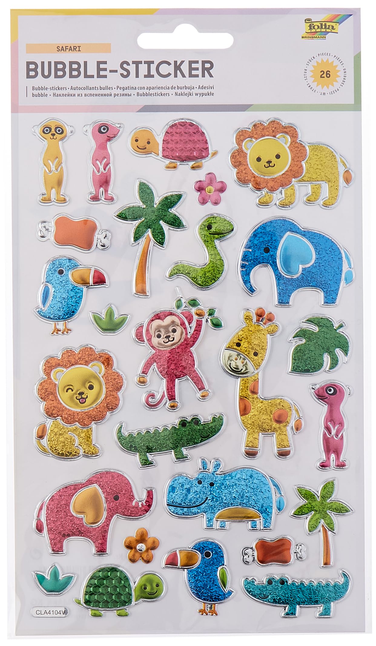 Bubble - Wild Animal Stickers (Pack of 26) with Textured Bubble Surface, Ideal for Card Embellishment, Crafts, Scrapbooking