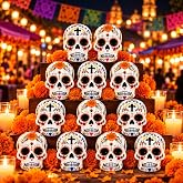 Kanmeii 12 Pcs Day of the Dead Sugar Skull Mini Figures for Ofrenda Decor | 12 Mini Resin Sugar Skull Figures in 2 Styles for Day of the Dead Ofrendas, Altars, Mexican Fiesta Decor and Holiday Displays