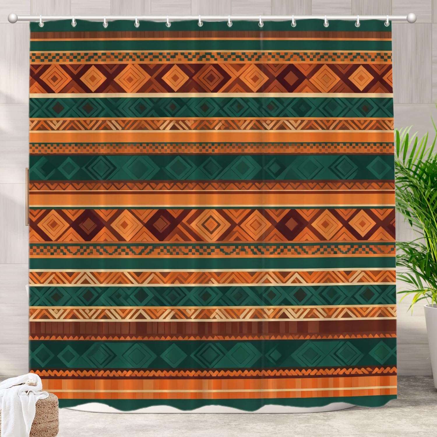 Batmerry Brown Bohemia Turkish Floral Decor Shower Curtain,Traditional Bathroom Decor Polyester Fiber Plastic Rings Quick-Drying Waterproof for Bathtubs/Bathroom, 72x72 inches