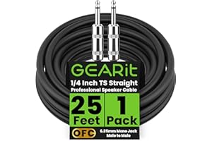 GEARit Professional Speaker Cable (25ft) 12AWG Pure Copper 1/4 inch to 1/4 inch TS Straight Male to Male for Amplifier, Speaker Cabinet, PA and DJ Audio