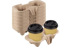 JOIKIT 100 PCS 2 Cup Pulp Fiber Drink Carrier, Molded Fiber Holder Tray, Compostable Coffee Tray for Hot or Cold Drinks
