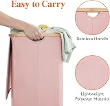 Lifewit 100L Laundry Basket with Lid Pink Bamboo Handles Removable Inner Bag view 6