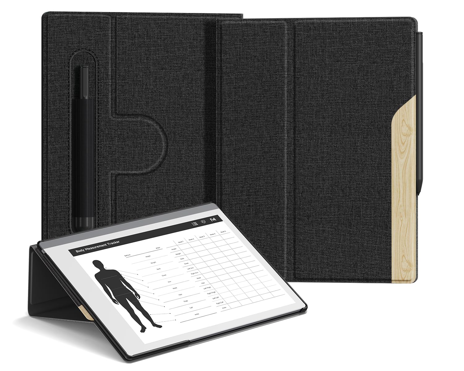OLAIKE Book Folio Case for Remarkable 2 Paper Tablet 10.3" 2020 Released, Premuin Fabric Smart Cover with 360 Degree Rotatable Stand and Stylus Pocket, Only for Remarkable 2, Black & Light Cork