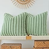 JOJUSIS Pack of 2 Faux Fur Plush Decorative Throw Pillow Covers Couch Cushion Case Soft Pillowcases (Sage Green, 20 x 20-Inch)