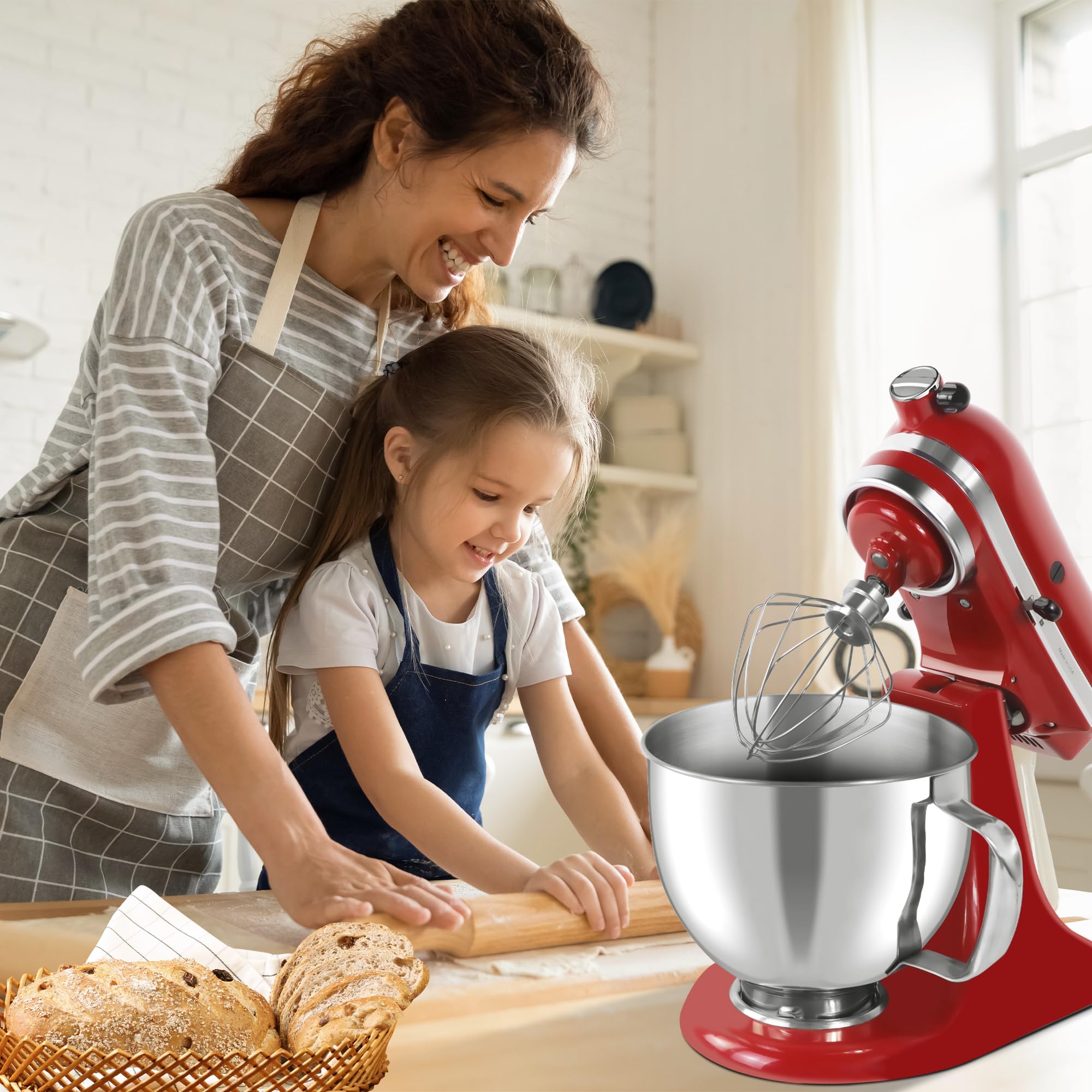 Stainless Steel Mixing Bowl for KitchenAid 4.5-5 Quart Tilt-Head Mixers, Stand Mixer Accessories, Replacement 5 QT Mixing Bowl with Handle