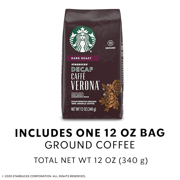 STARBUCKS GROUND COFFEE, DARK ROAST HOT OR ICED COFFEE, DECAF CAFFÈ VERONA, 12 OZ